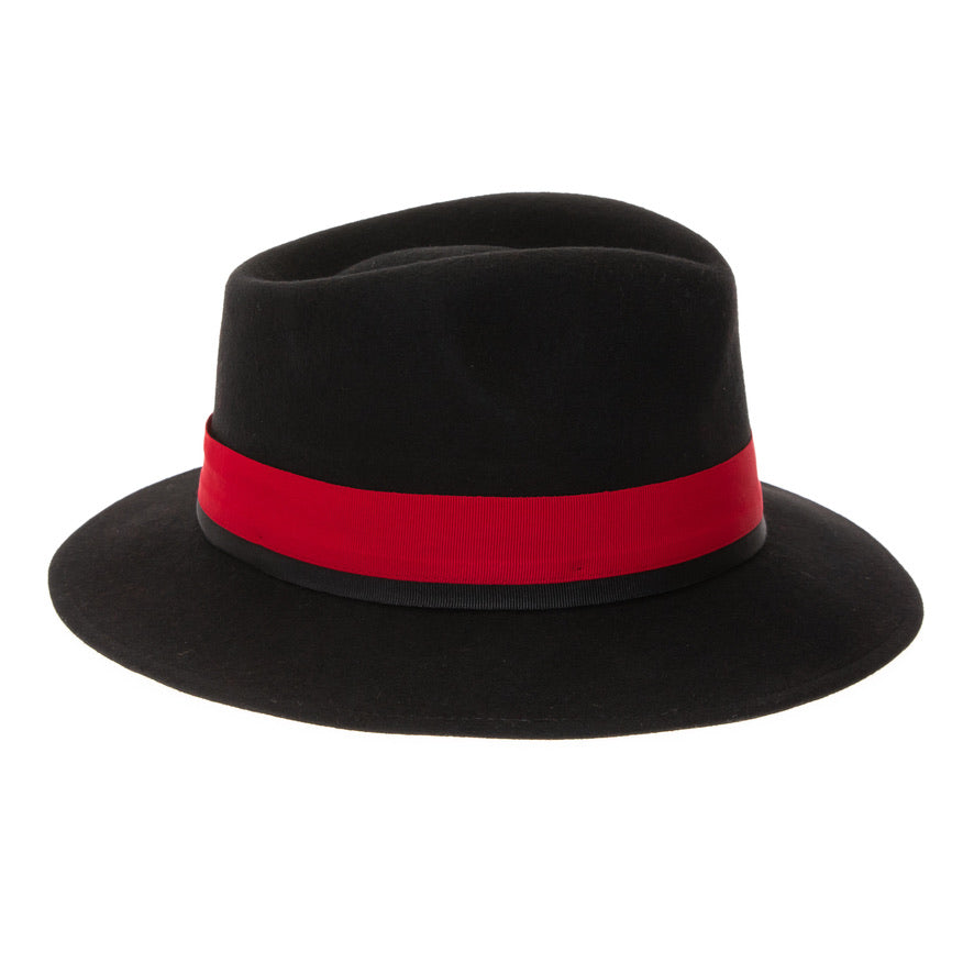 Australian Wool Black and Red Grayson Fedora Hat