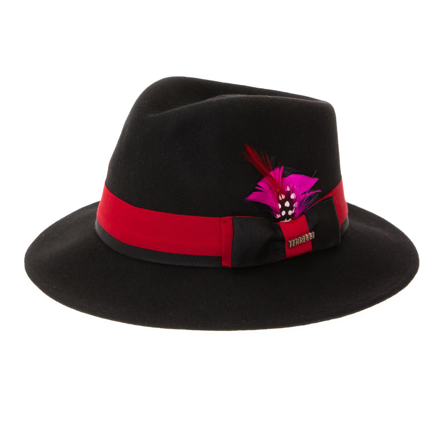 Australian Wool Black and Red Grayson Fedora Hat