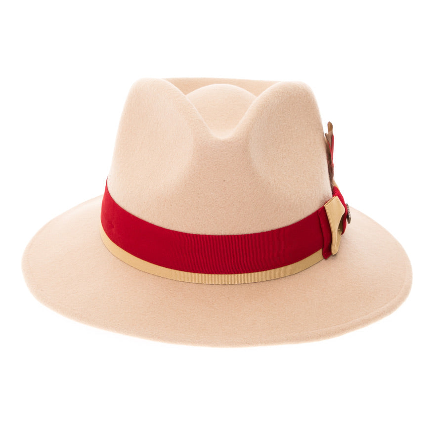 Australian Wool Beige and Red Grayson Fedora Hat