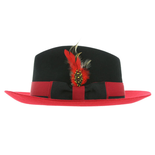 Australian Wool Red and Black Puck Trilby Fedora Hat