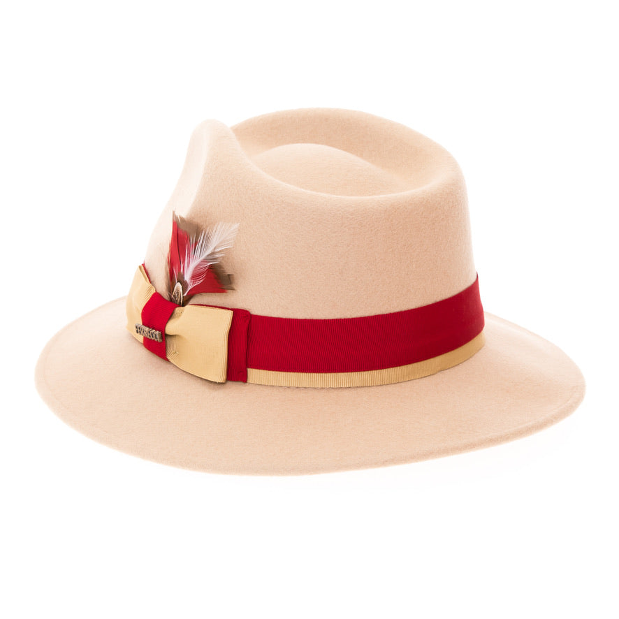 Australian Wool Beige and Red Grayson Fedora Hat