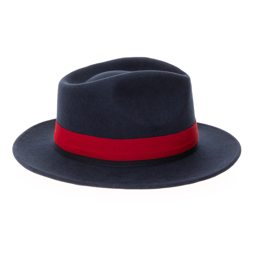 Australian Wool Navy and Red Grayson Fedora Hat