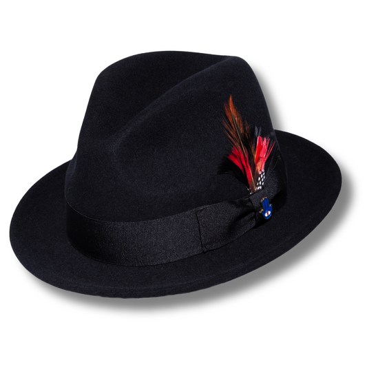 Australian Premium Wool Black Brooks Fedora Hat