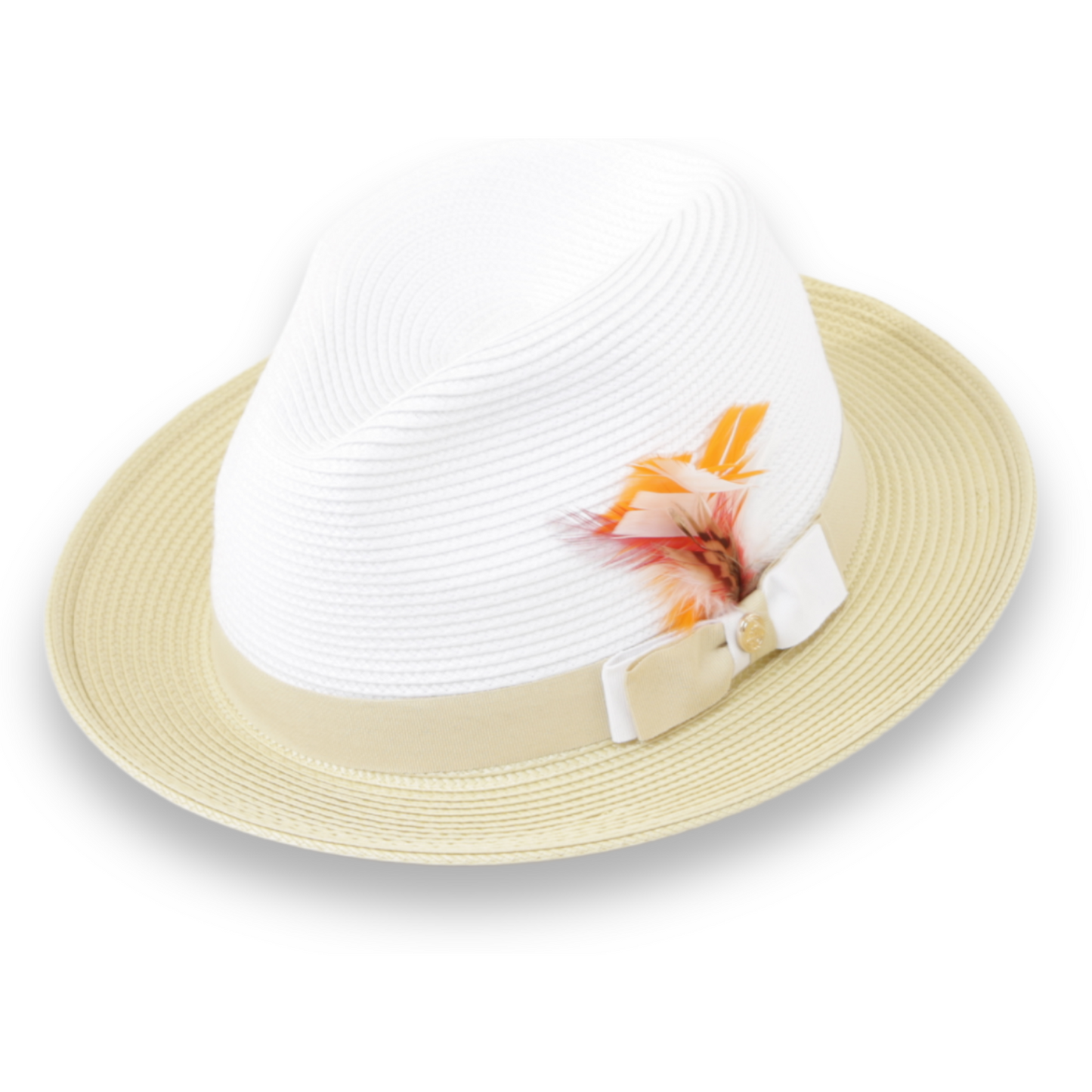 Habana Crushable Straw Hat Fedora in Two Tone Beige-White