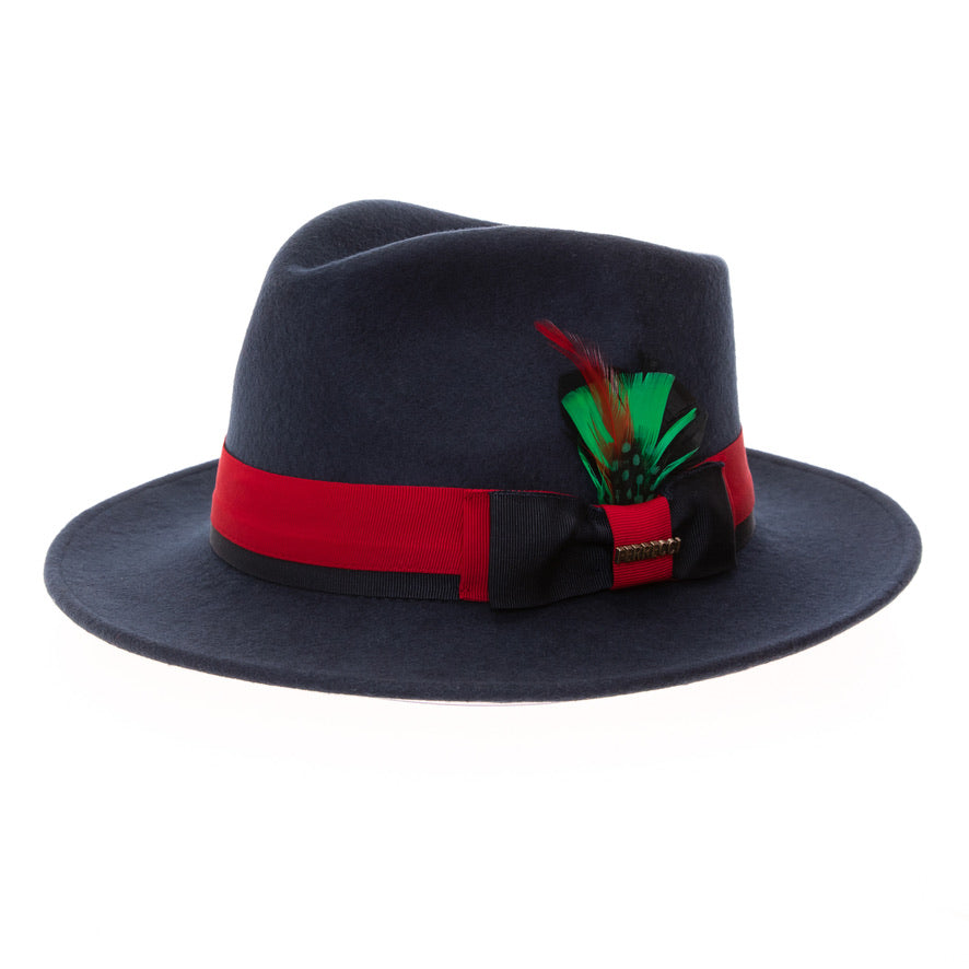 Australian Wool Navy and Red Grayson Fedora Hat