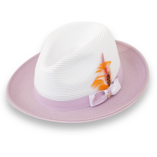 Habana Crushable Straw Hat Fedora in Two Tone Lavender-White