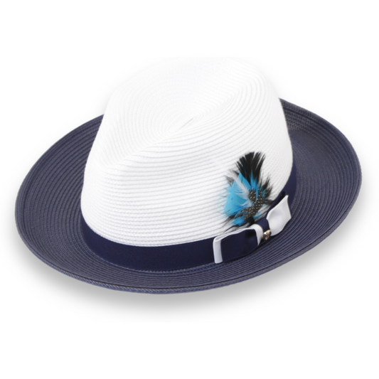 Habana Crushable Straw Hat Fedora in Two Tone Navy-White