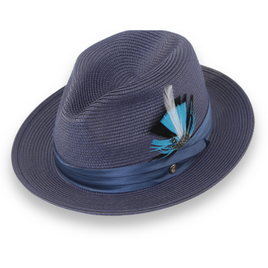 Mar Azul Crushable Straw Hat Fedora in Navy