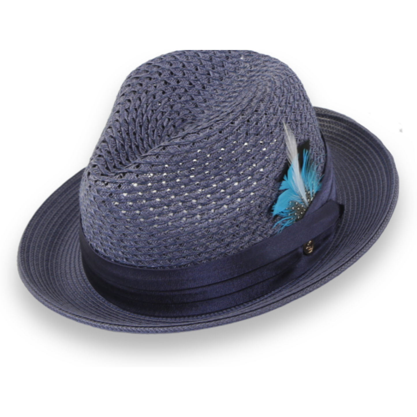 Panama Crushable Straw Hat Fedora in Navy