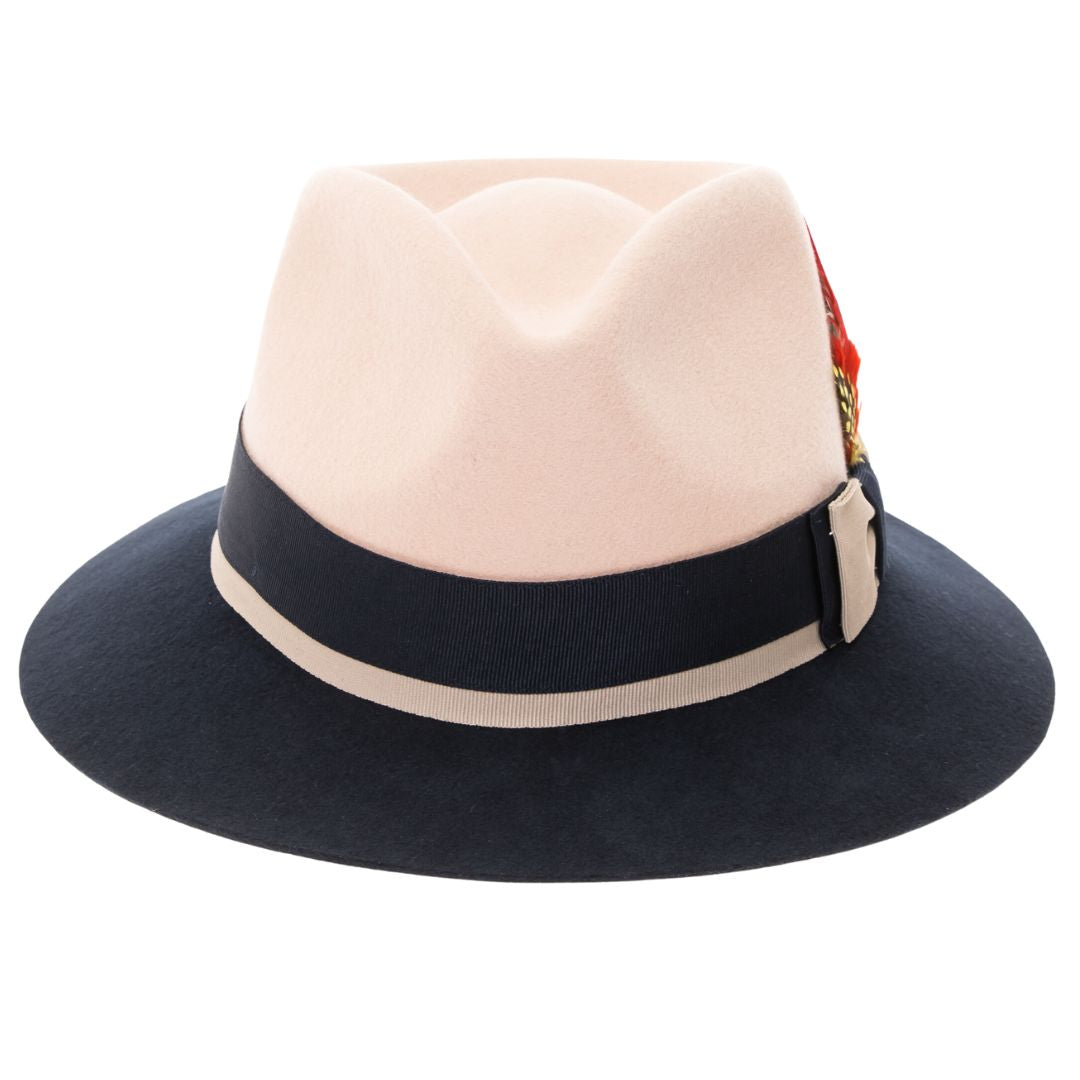 Australian Wool Beige and Navy Puck Trilby Fedora Hat