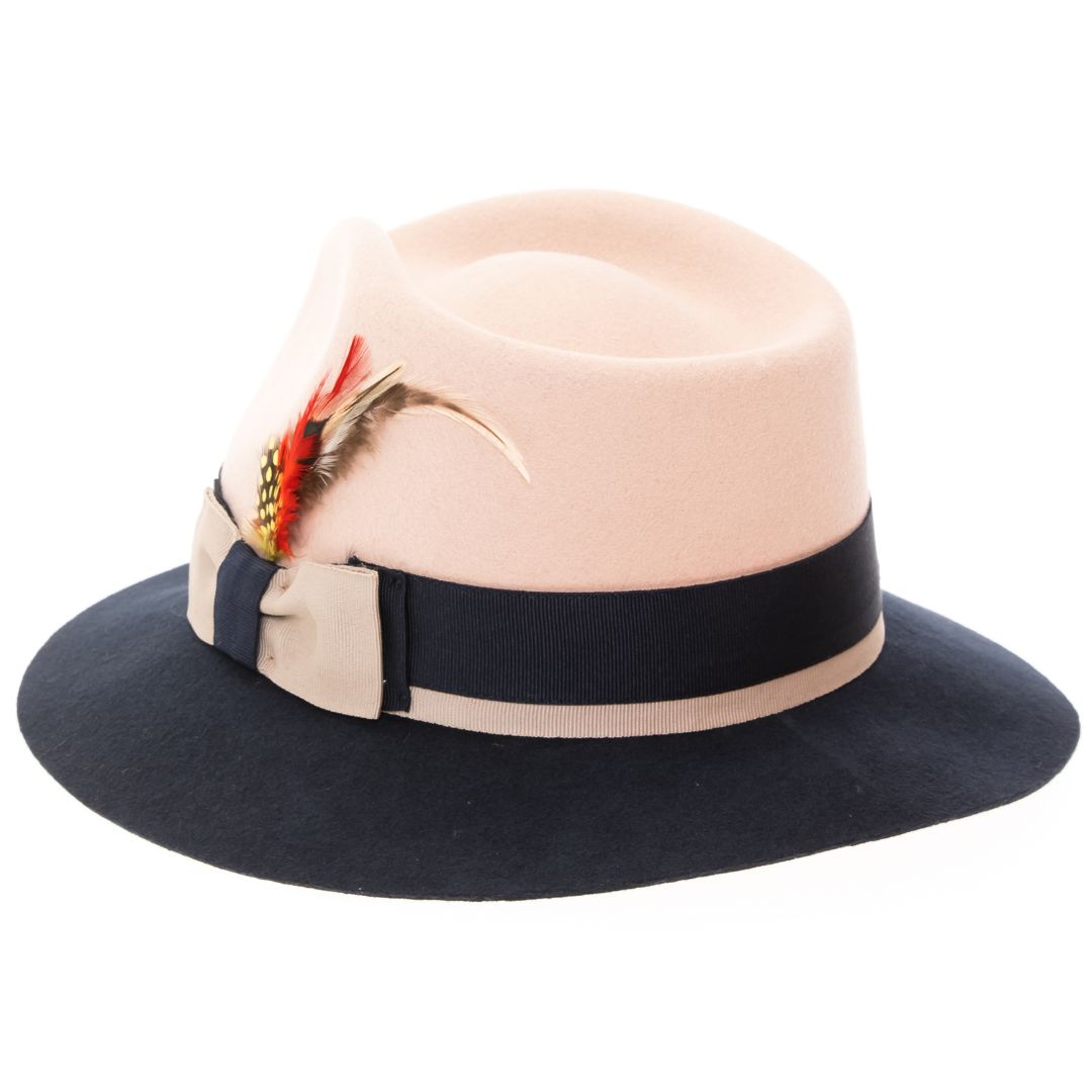 Australian Wool Beige and Navy Puck Trilby Fedora Hat