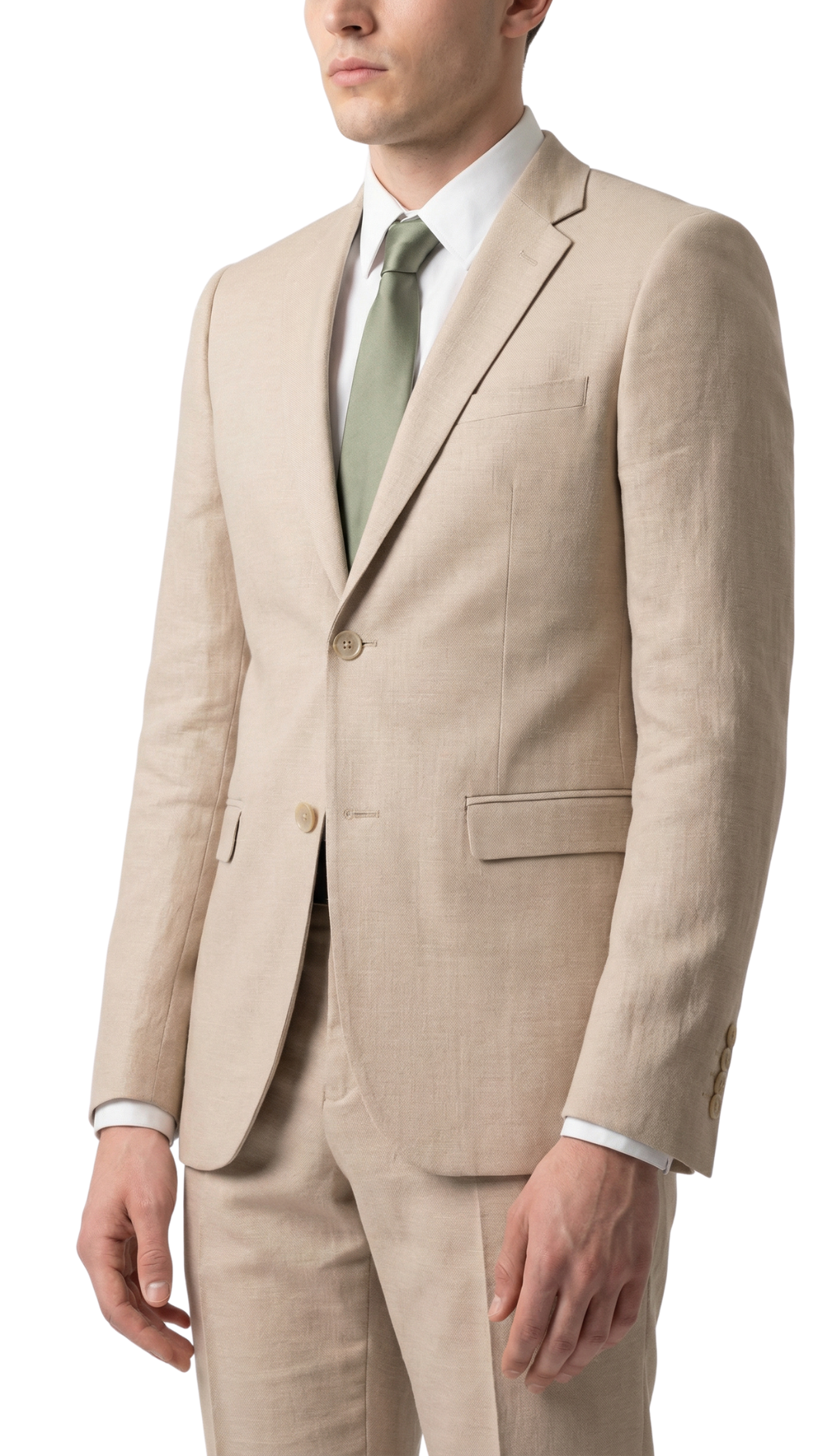 TESSUTO MEN'S TAN SLIM FIT 3-PIECE SUIT | NOTCH LAPEL & PICK STITCHING