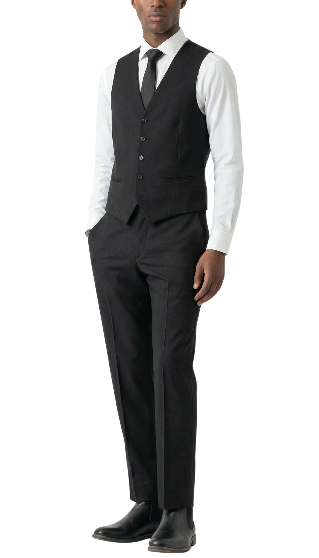 TESSUTO MEN'S BLACK SLIM FIT 3-PIECE SUIT | NOTCH LAPEL & PICK STITCHING
