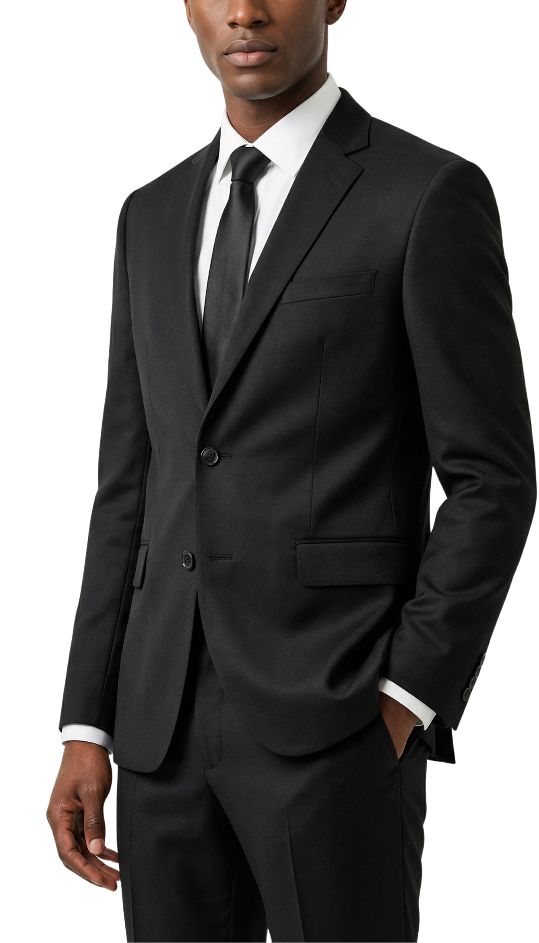 TESSUTO MEN'S BLACK SLIM FIT 3-PIECE SUIT | NOTCH LAPEL & PICK STITCHING