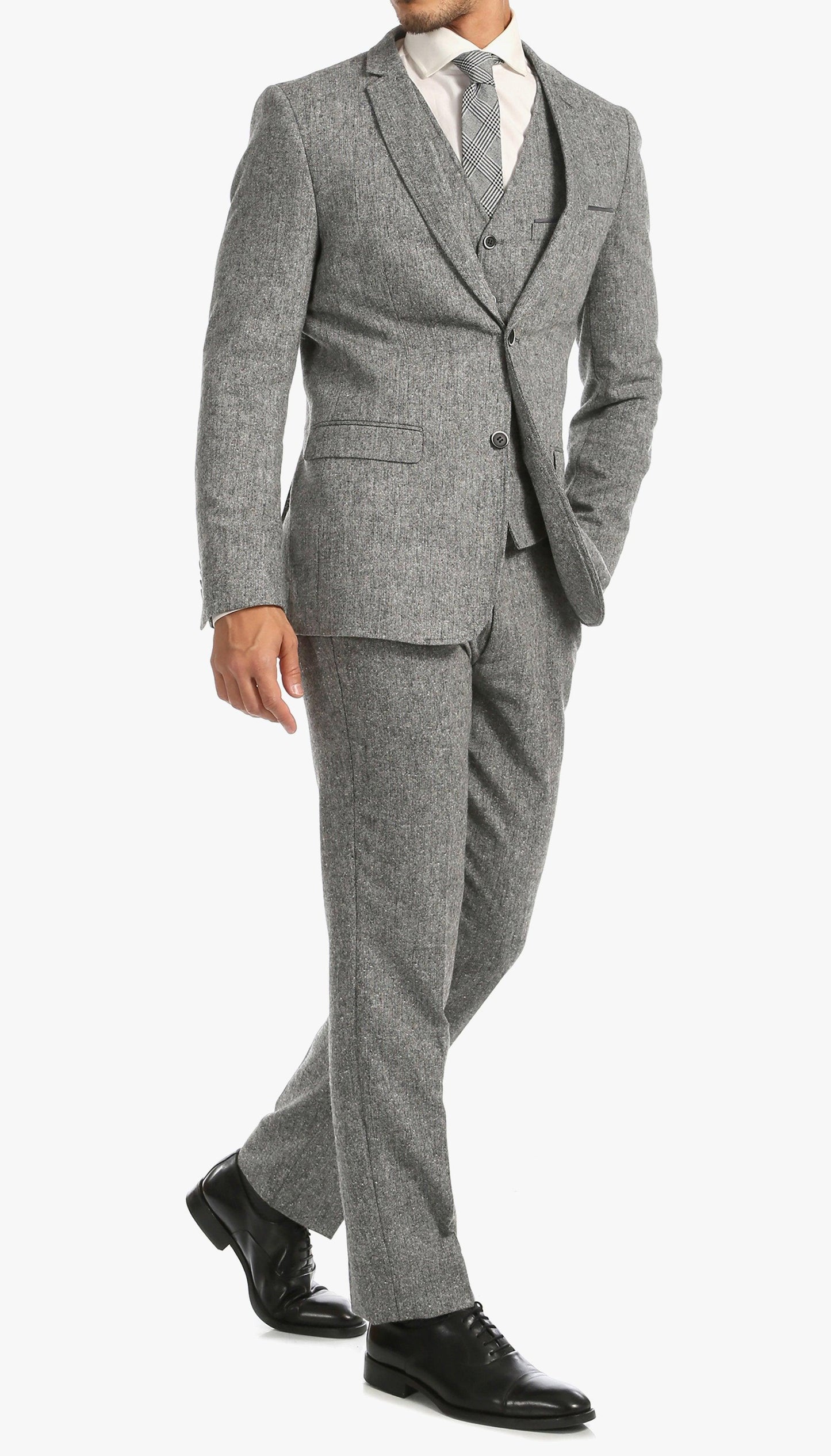 Bradford Grey Slim Fit 3 Piece Tweed Suit - Ferrecci USA 