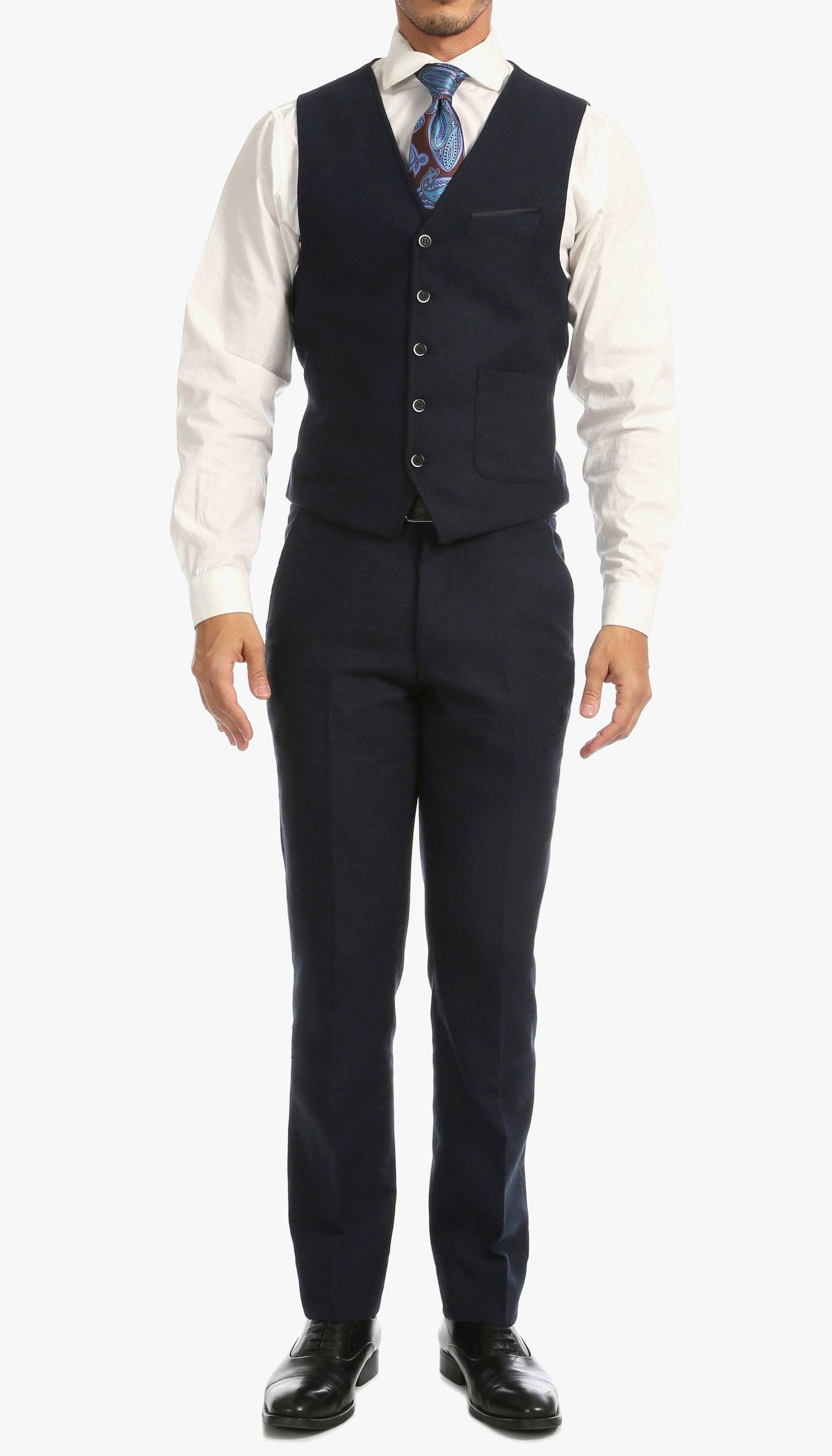 Bradford Navy Tweed With Slim Fit Suit With Five Button Vest - Ferrecci USA 