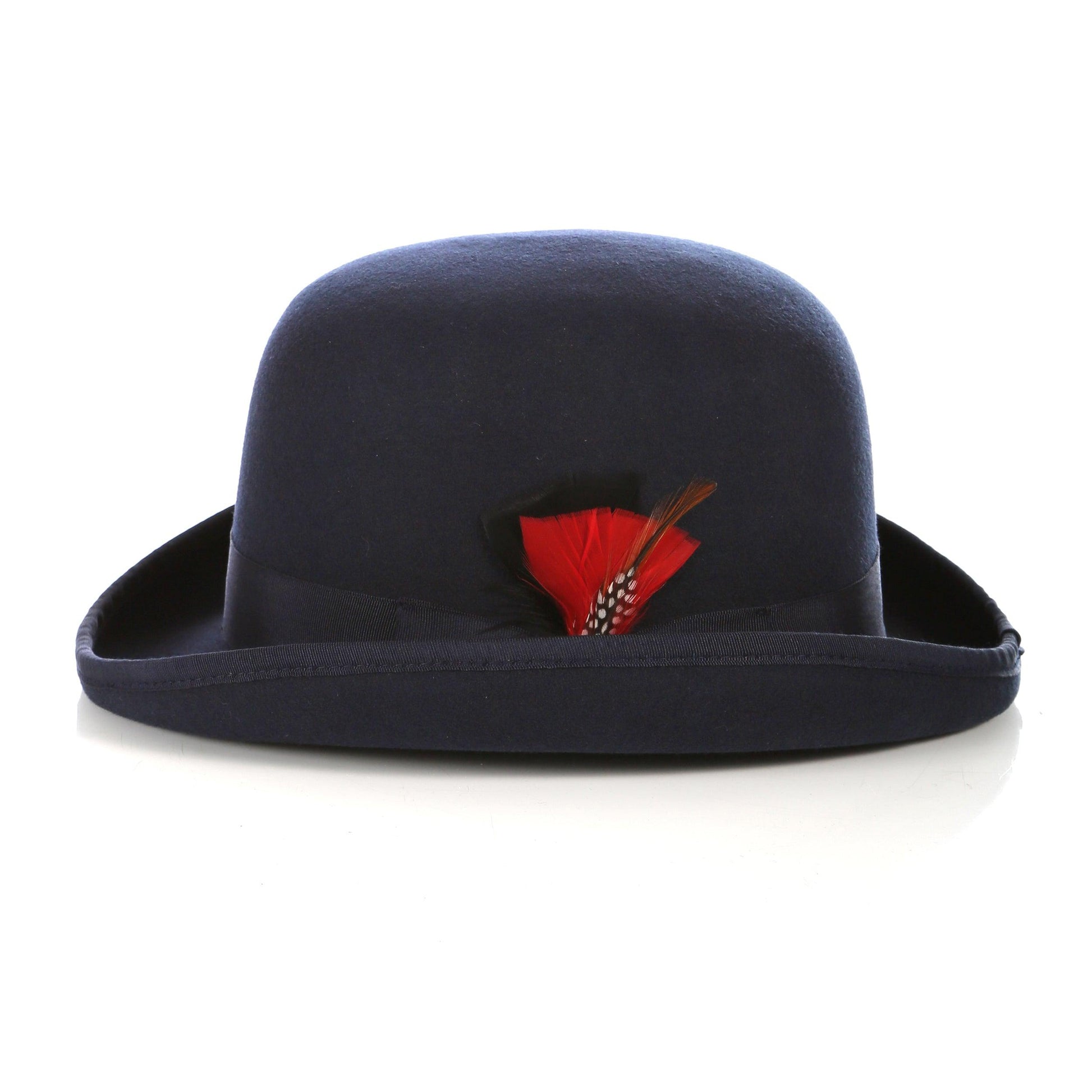 Premium Wool Navy Blue Derby Bowler Hat - Ferrecci USA 