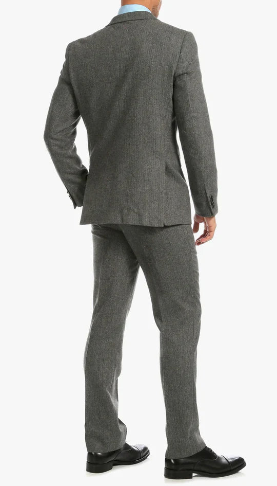 SPINA MEN'S GREY SLIM FIT 3-PIECE SUIT | NOTCH LAPEL & HERRINGBONE WEAVE