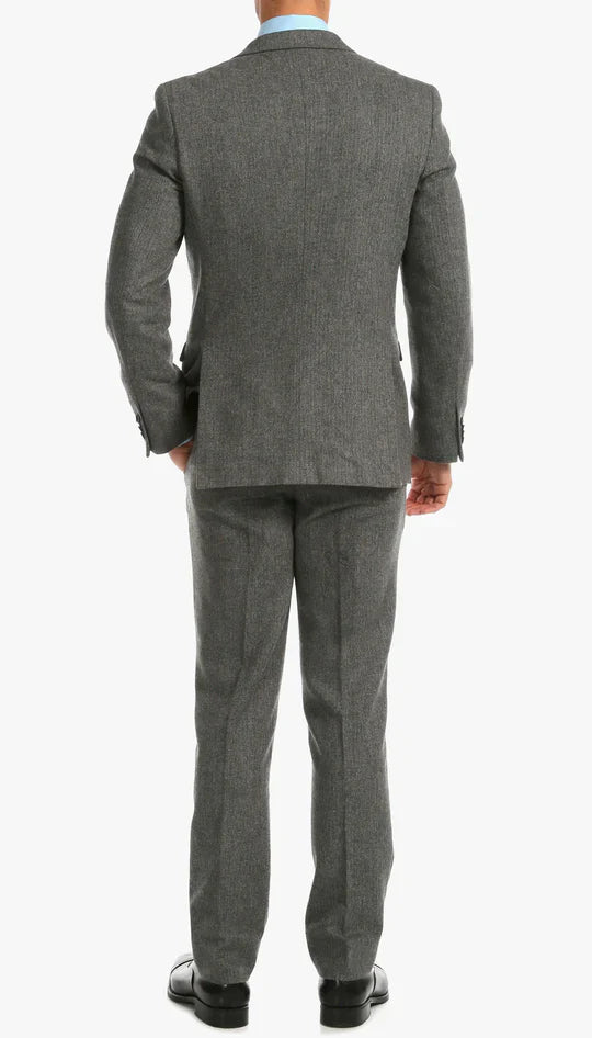 SPINA MEN'S GREY SLIM FIT 3-PIECE SUIT | NOTCH LAPEL & HERRINGBONE WEAVE