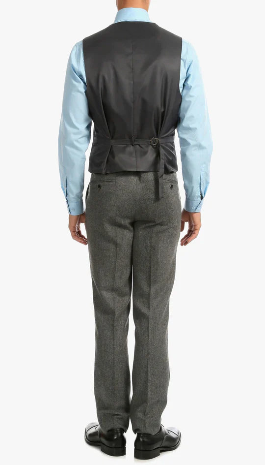 SPINA MEN'S GREY SLIM FIT 3-PIECE SUIT | NOTCH LAPEL & HERRINGBONE WEAVE